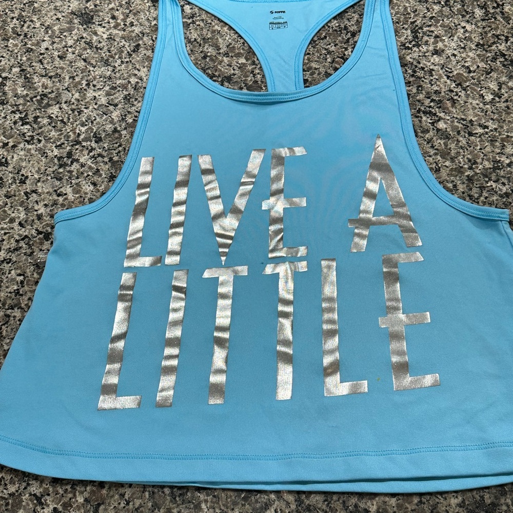 Blue Workout Top “Live a Little “
